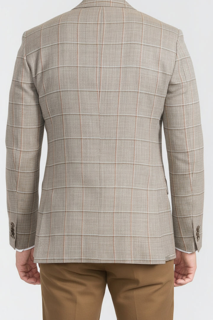 CRICKETEER Windowpane Wool Blend Sport Coat - Tan - 40S - Skorzie