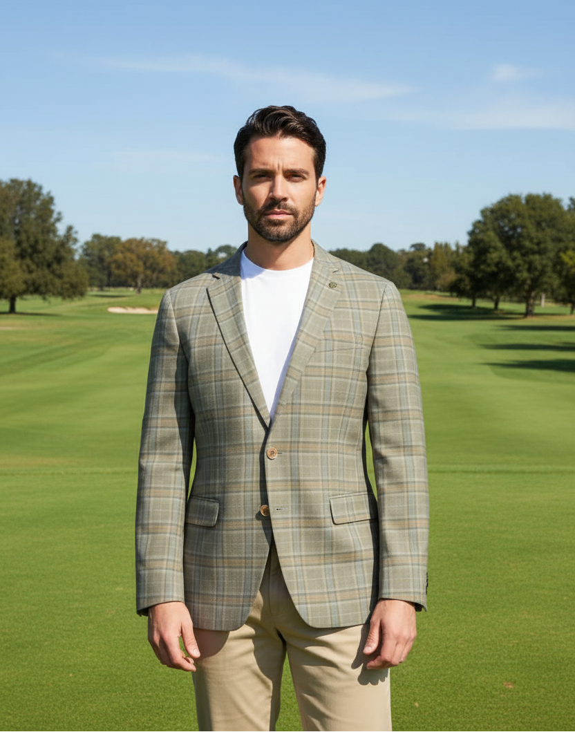 CRICKETEER Plaid Wool Blend Sport Coat - Olive - 42R - Skorzie