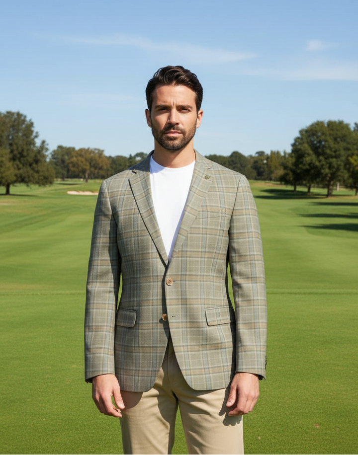 CRICKETEER Plaid Wool Blend Sport Coat - Olive - 42R - Skorzie