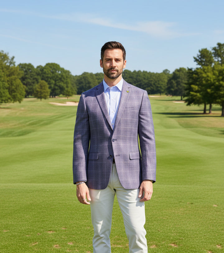 CRICKETEER Plaid Wool Blend Sport Coat - Grey/Purple - 40R - Skorzie