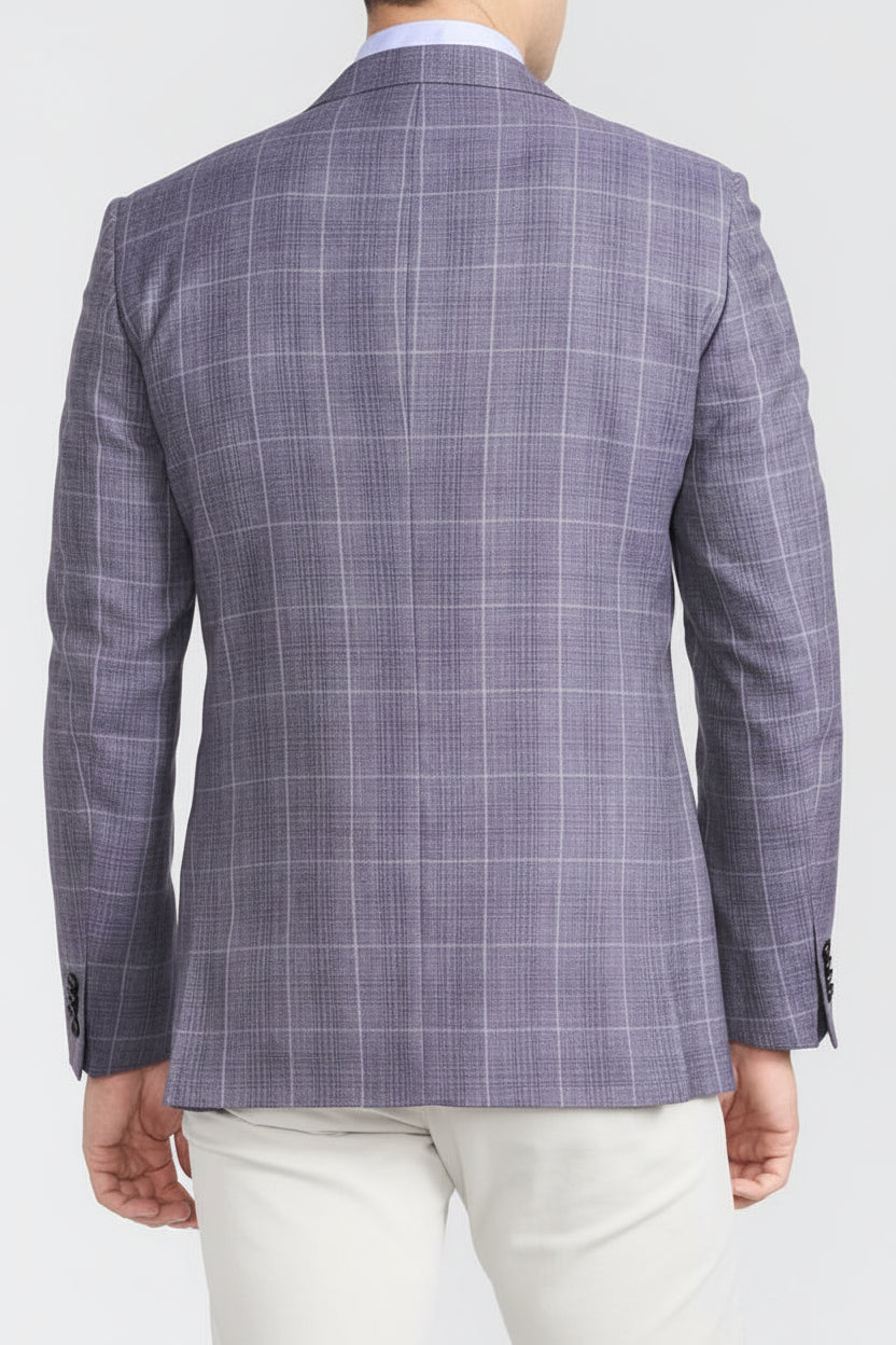 CRICKETEER Plaid Wool Blend Sport Coat - Grey/Purple - 40R - Skorzie