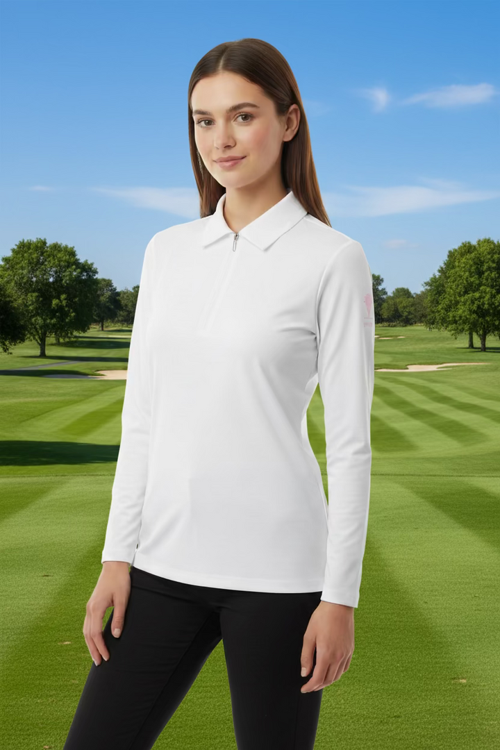 Golftini Long Sleeve Zip Collar Polo - White - Skorzie