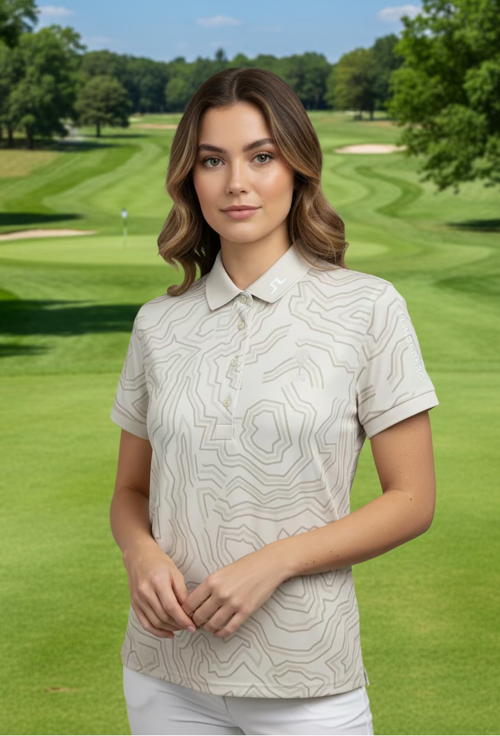 J. Lindeberg Tour Tech Print Polo (w/logo) - Topo Moonbeam - Skorzie