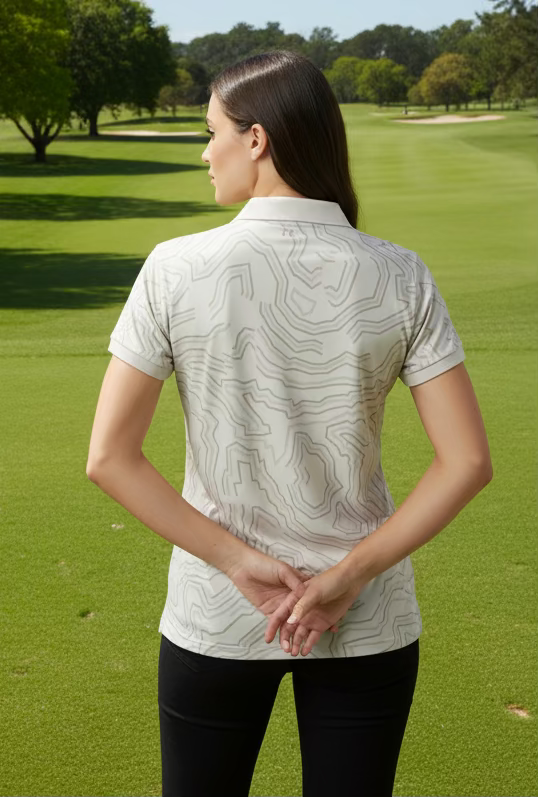 J. Lindeberg Tour Tech Print Polo (w/logo) - Topo Moonbeam - Skorzie