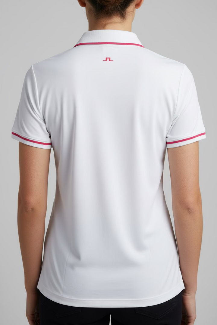 J. Lindeberg Zip Short Sleeve Polo (w/logo) - White/Pink - Skorzie