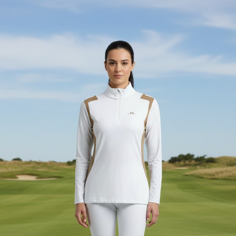 J. Lindeberg Mae Quarter Zip Mid Layer Top - White/Tan - Skorzie
