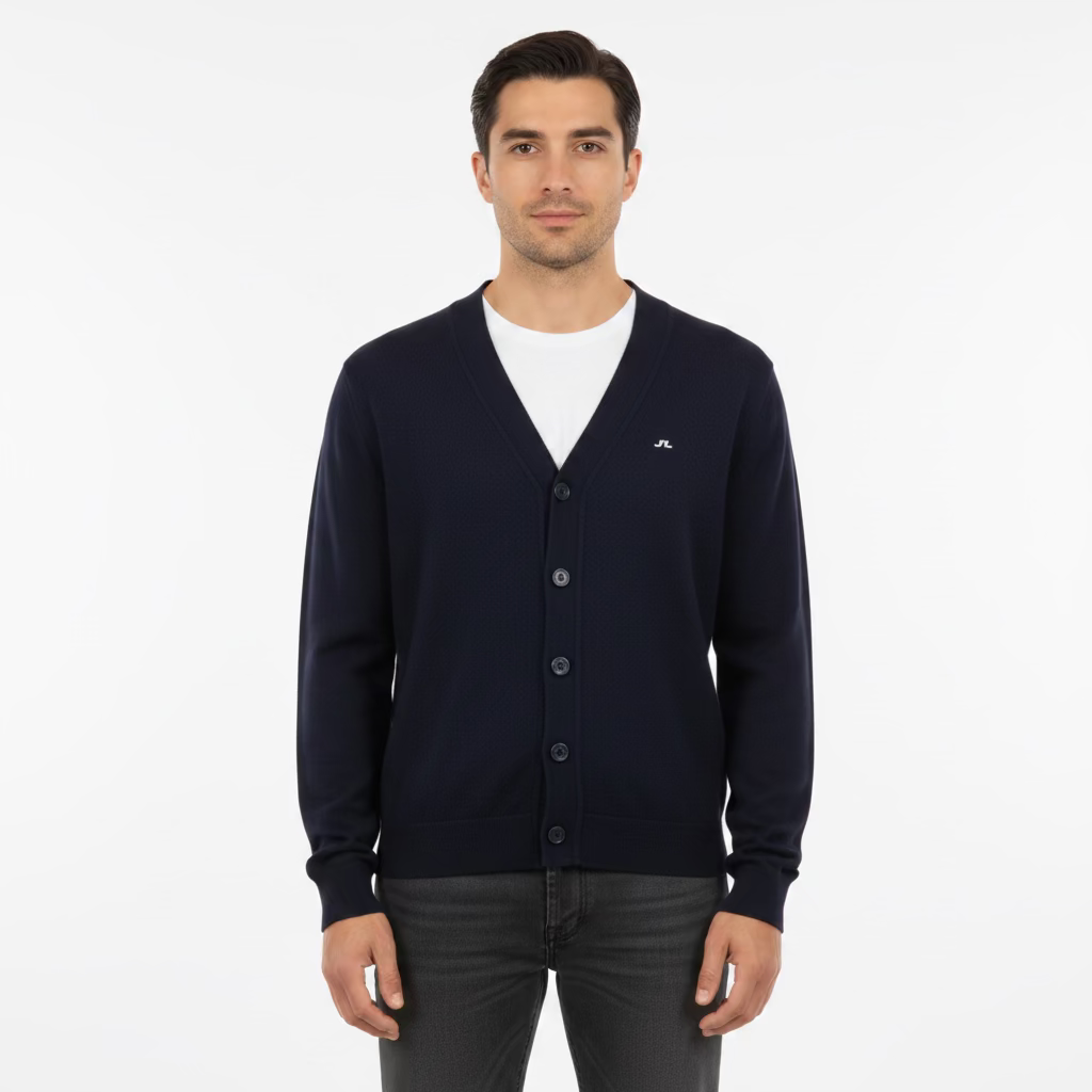 J. Lindeberg Lucas Knitted Cardigan Sweater (w/logo) - Navy - Skorzie
