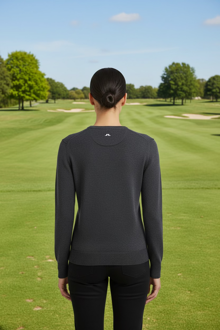 J. Lindeberg Lymann Knitted Sweater (w/logo) - Dark Grey Melange - Skorzie