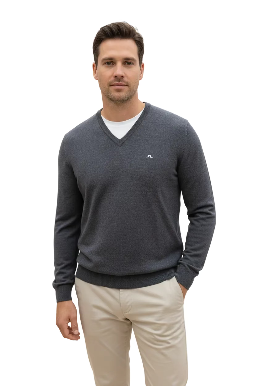 J. Lindeberg Lymann Knitted Sweater (w/logo) - Dark Grey Melange - Skorzie