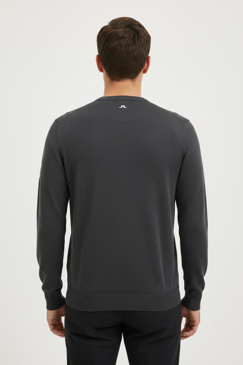 J. Lindeberg Lymann Knitted Sweater (w/logo) - Dark Grey Melange - Skorzie