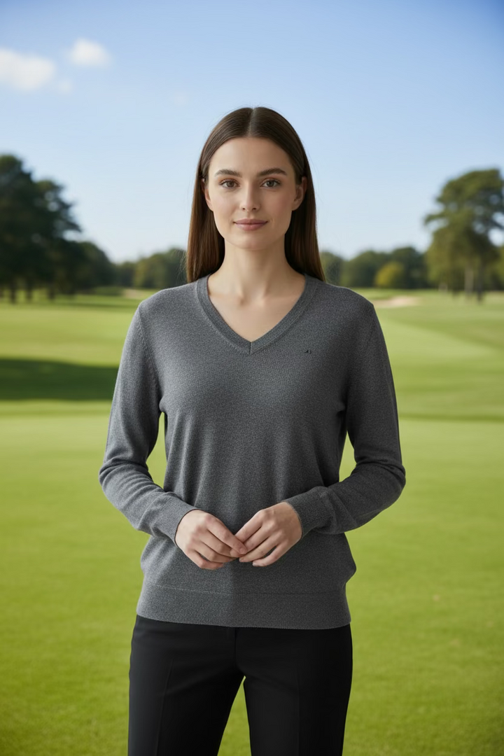 J. Lindeberg Amaya Knitted Sweater (w/logo) - Dark Grey Melange - Skorzie