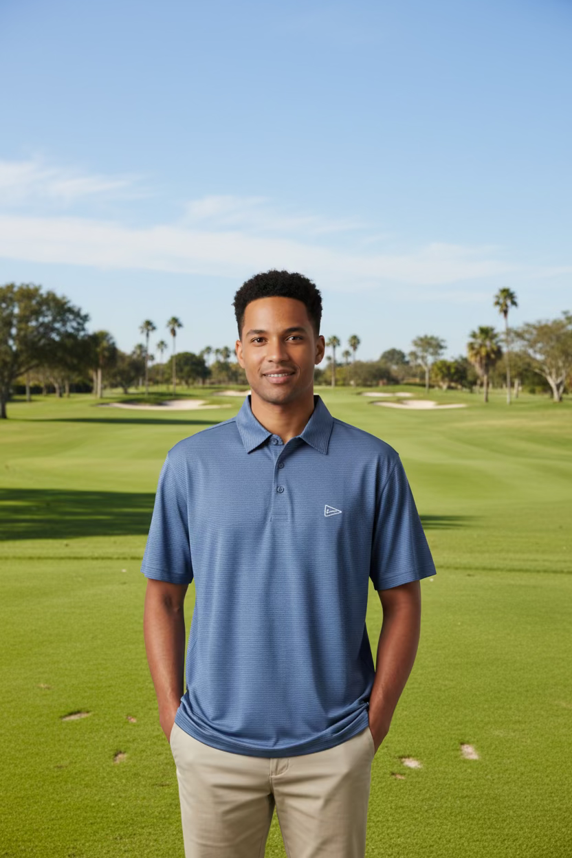 Breezy Golf Have A Day The Striped Polo - Navy/Blue - Skorzie