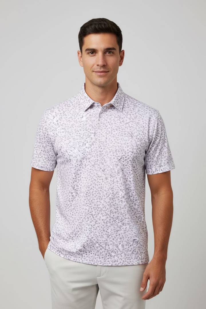 G/FORE Short Sleeve Floral Polo (w/logo) - Iris/Purple - Skorzie