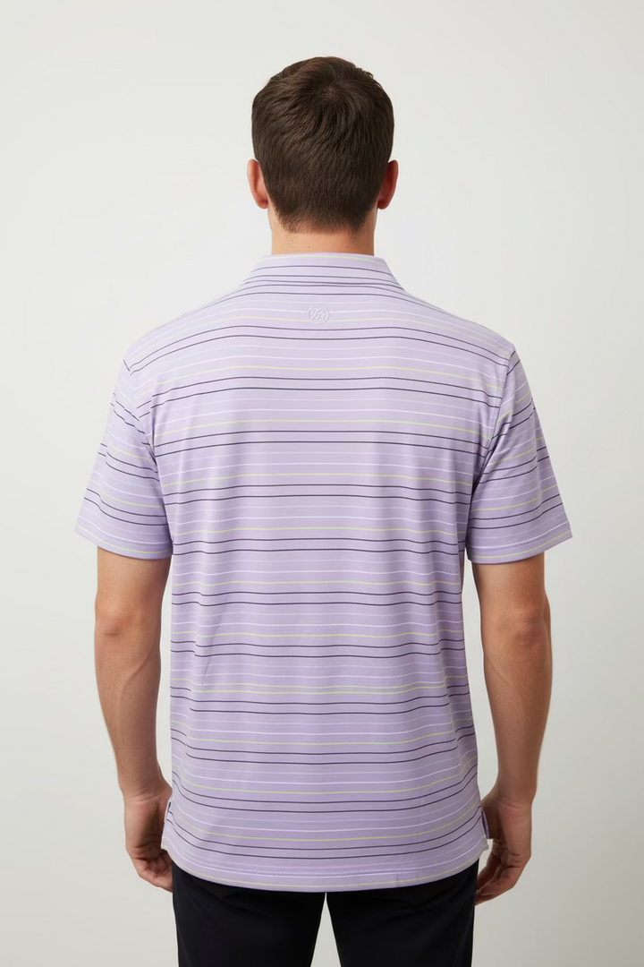 G/FORE Short Sleeve Striped Polo (w/logo) - Iris/Glow - Skorzie