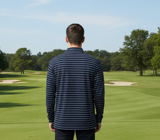 Good Good Golf Quarter Zip Striped Polo - Navy - Skorzie