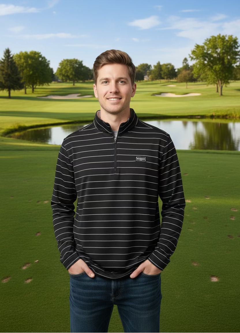 Good Good Golf Quarter Zip Striped Polo - Black/White - Skorzie
