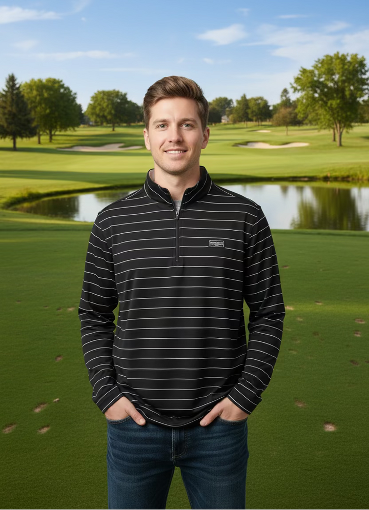 Good Good Golf Quarter Zip Striped Polo - Black/White - Skorzie