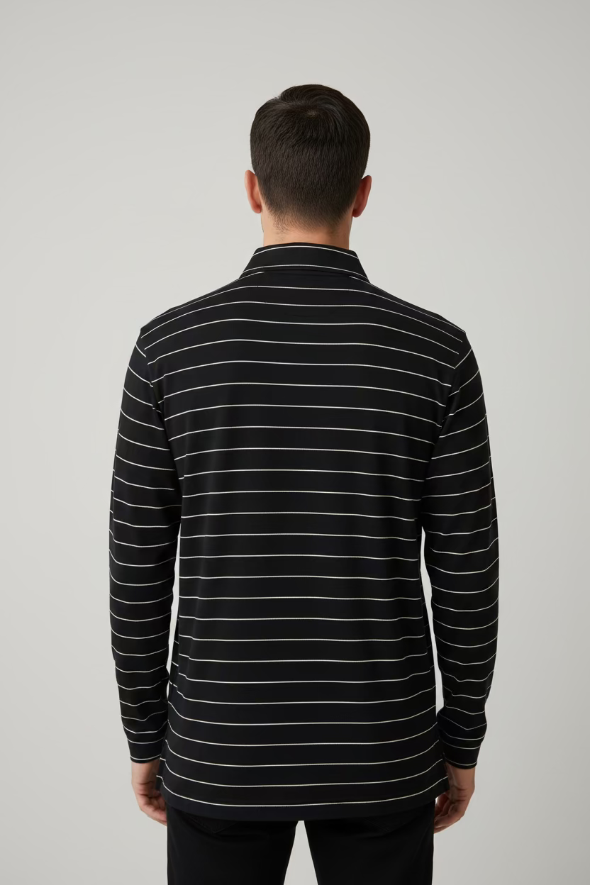 Good Good Golf Quarter Zip Striped Polo - Black/White - Skorzie