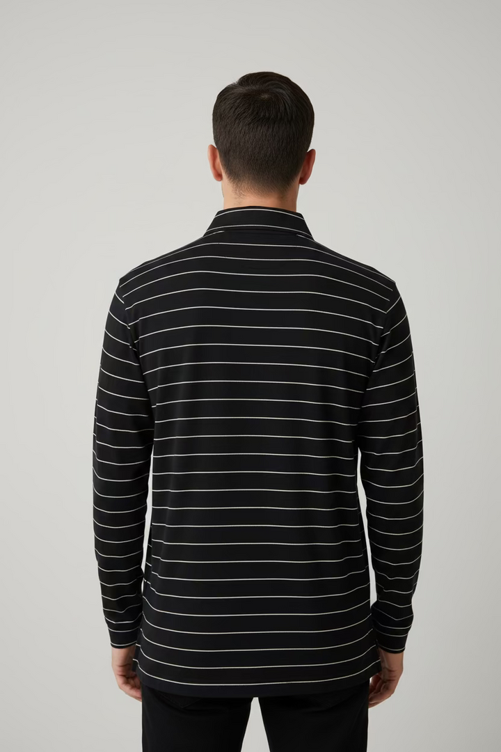 Good Good Golf Quarter Zip Striped Polo - Black/White - Skorzie