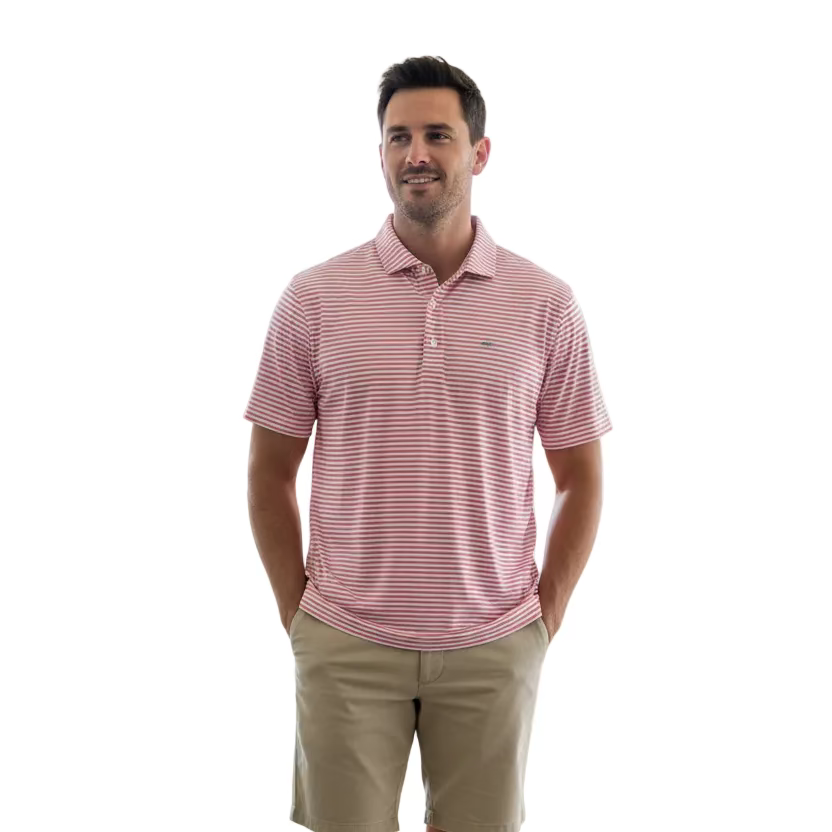 Johnnie-O Warwick Striped Polo (w/logo) - Lobster - Skorzie