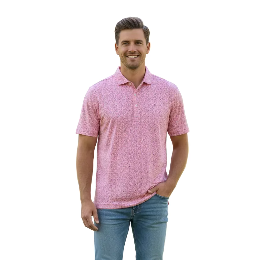 Johnnie-O Four Leaf Pattern Polo (w/logo) - Azalea - Skorzie
