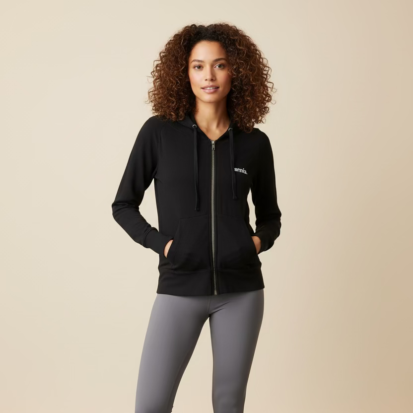 Bird & Vine Fleece Tennis Zip Jacket - Black - Skorzie