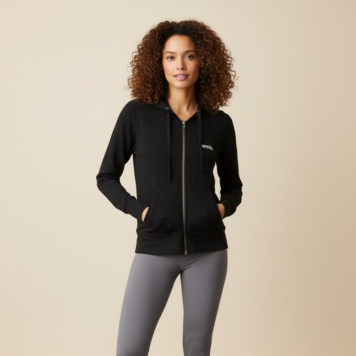 Bird & Vine Fleece Tennis Zip Jacket - Black - Skorzie