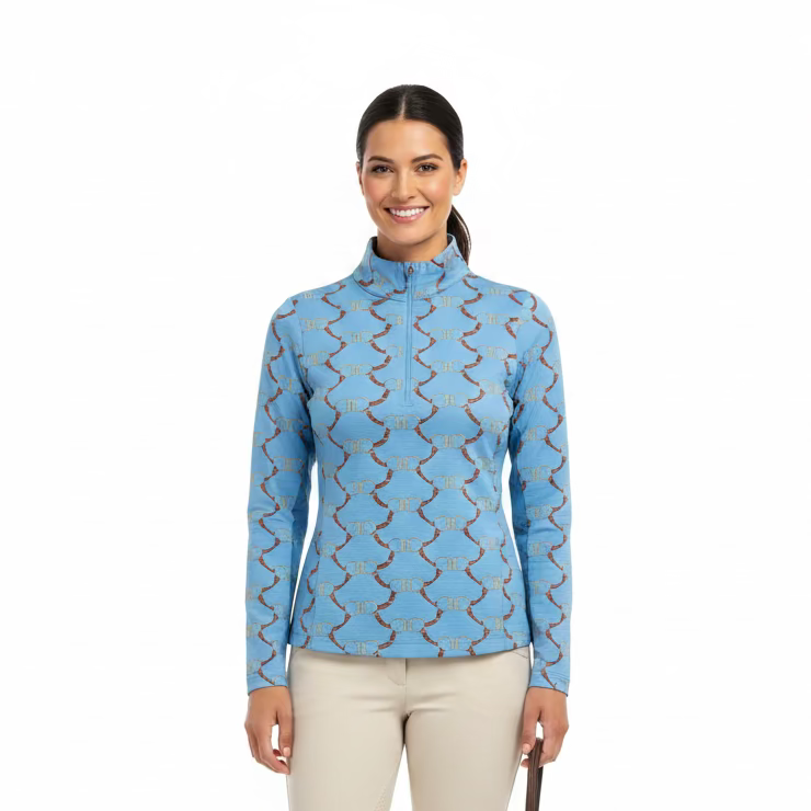IBKUL Belmount Long Sleeve Zip Polo - Blue/Brown - Skorzie