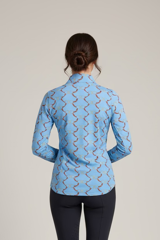 IBKUL Belmount Long Sleeve Zip Polo - Blue/Brown - Skorzie