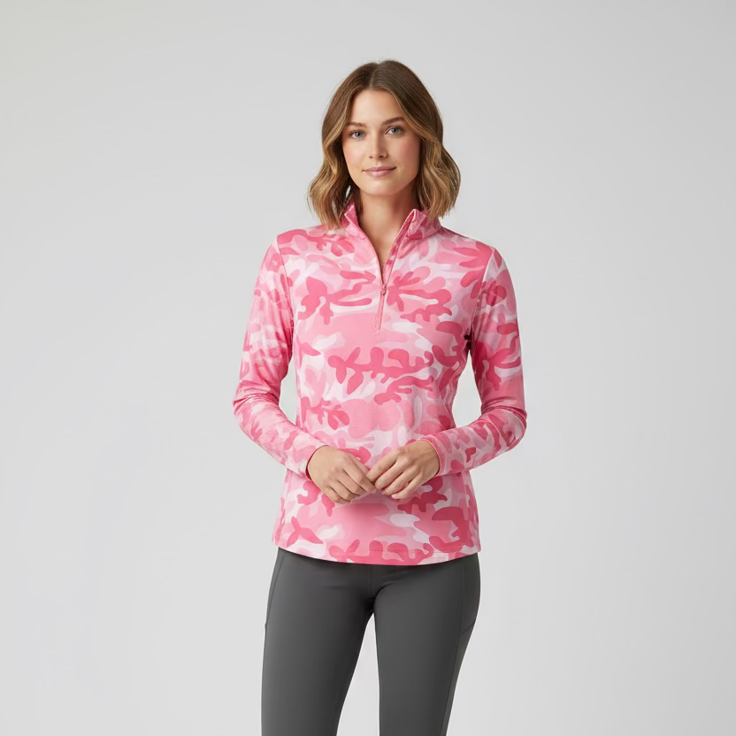 IBKUL Pink Military Long Sleeve Zip Polo - Skorzie