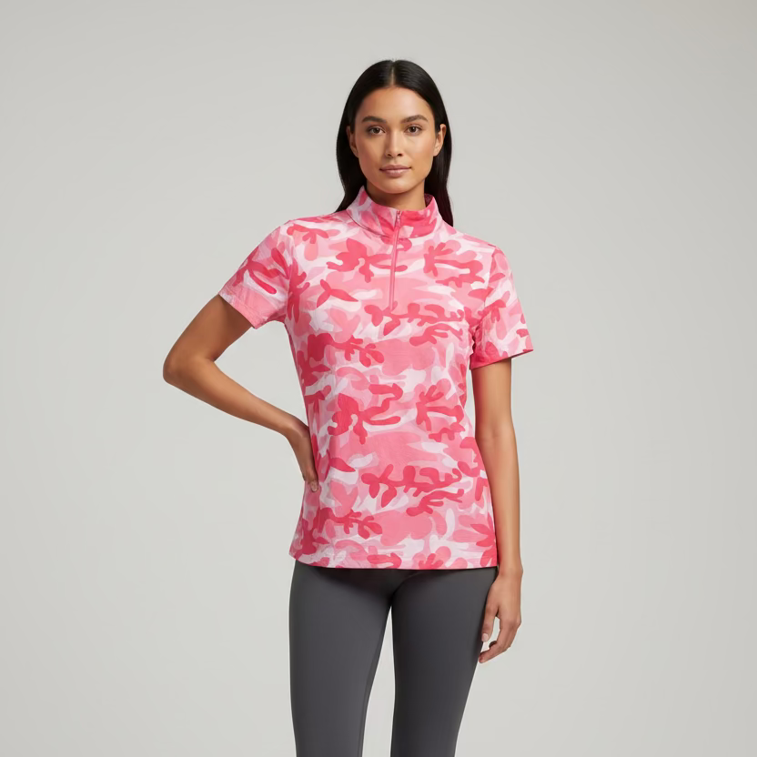 IBKUL Pink Military Short Sleeve Zip Polo - Skorzie