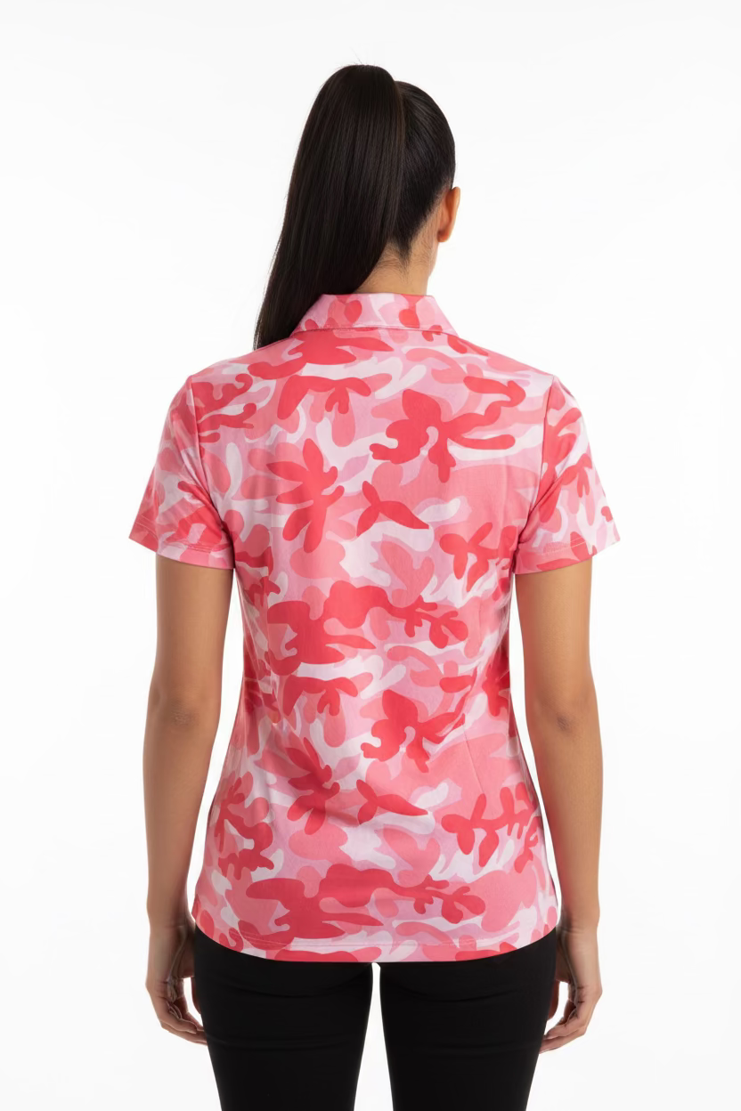 IBKUL Pink Military Short Sleeve Zip Polo - Skorzie