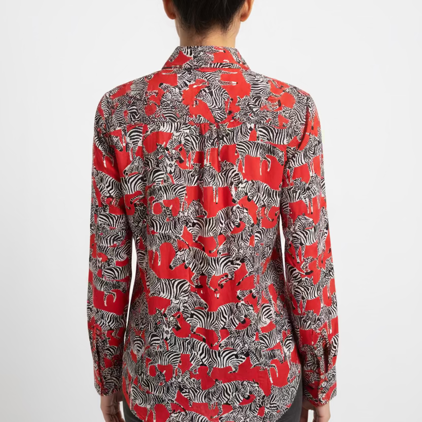 IBKUL Zebra Long Sleeve Zip Polo Top - Red/Black - Skorzie