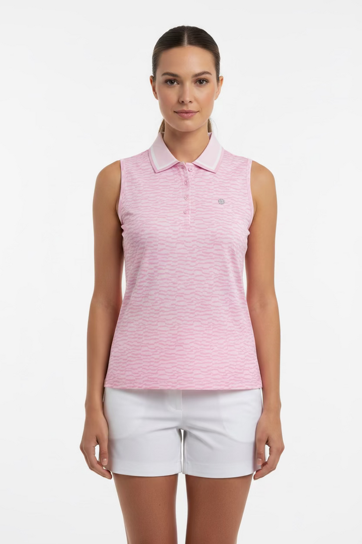 G/FORE Broken Stripe Silky Tech Nylon S/L Polo (w/ logo) - Blush - Skorzie