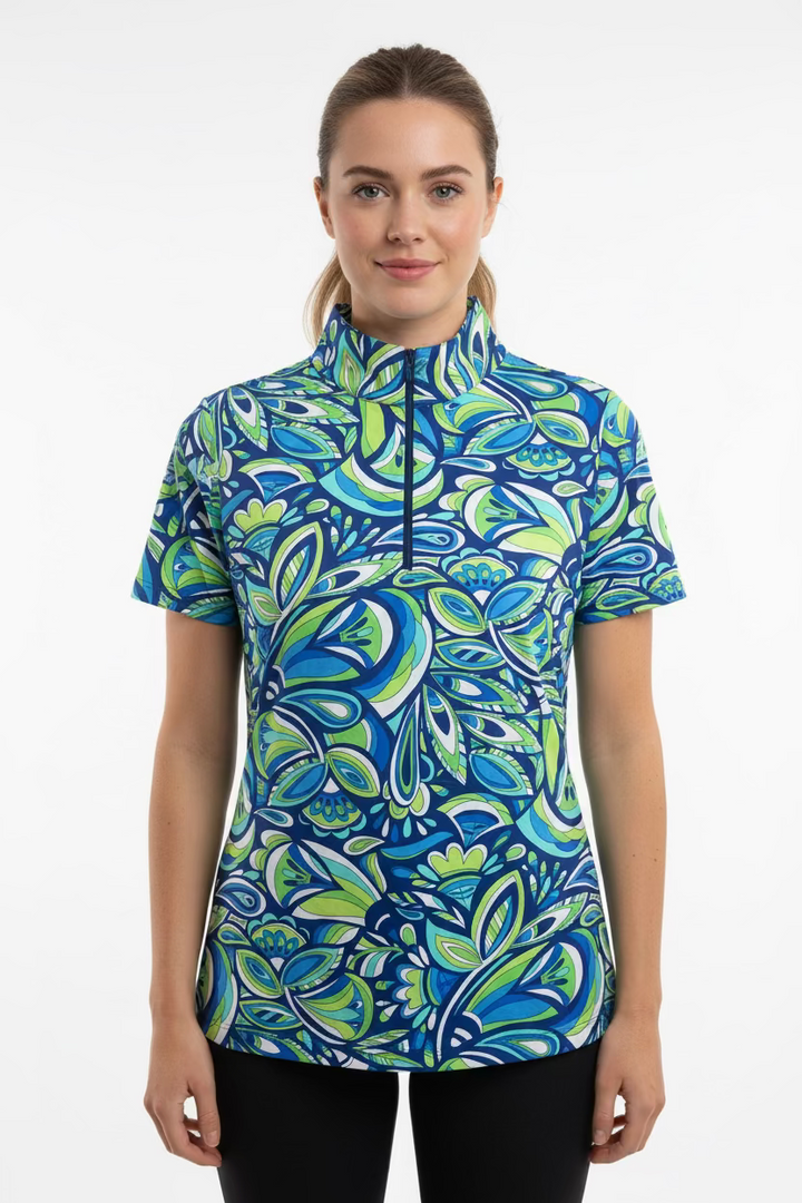 IBKUL Groovy Short Sleeve Zip Polo - Blue Lagoon - Skorzie