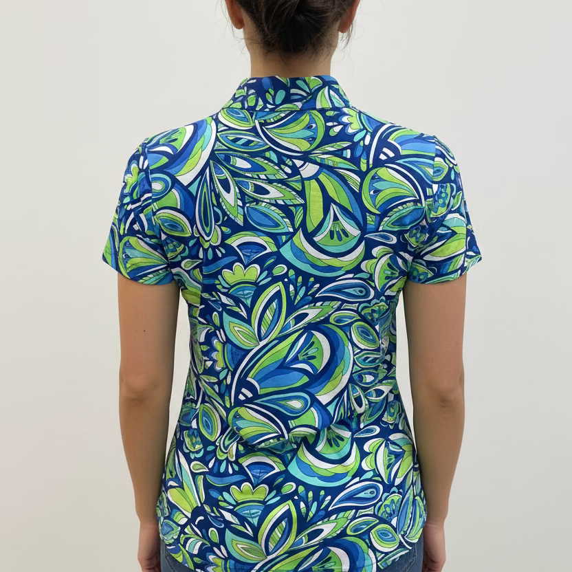 IBKUL Groovy Short Sleeve Zip Polo - Blue Lagoon - Skorzie