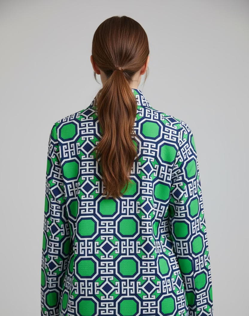 IBKUL Classic Key Long Sleeve Zip Polo - Blue/Green - Skorzie