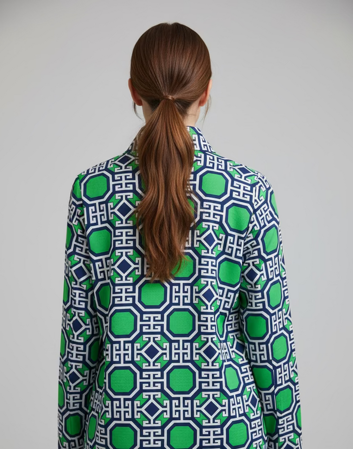 IBKUL Classic Key Long Sleeve Zip Polo - Blue/Green - Skorzie