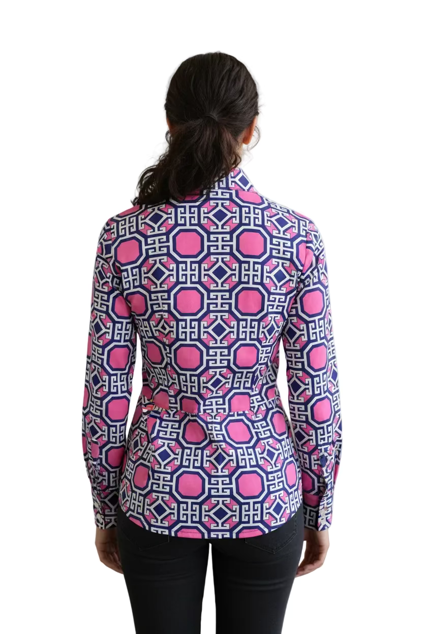 IBKUL Classic Key Long Sleeve Zip Polo - Pink - Skorzie