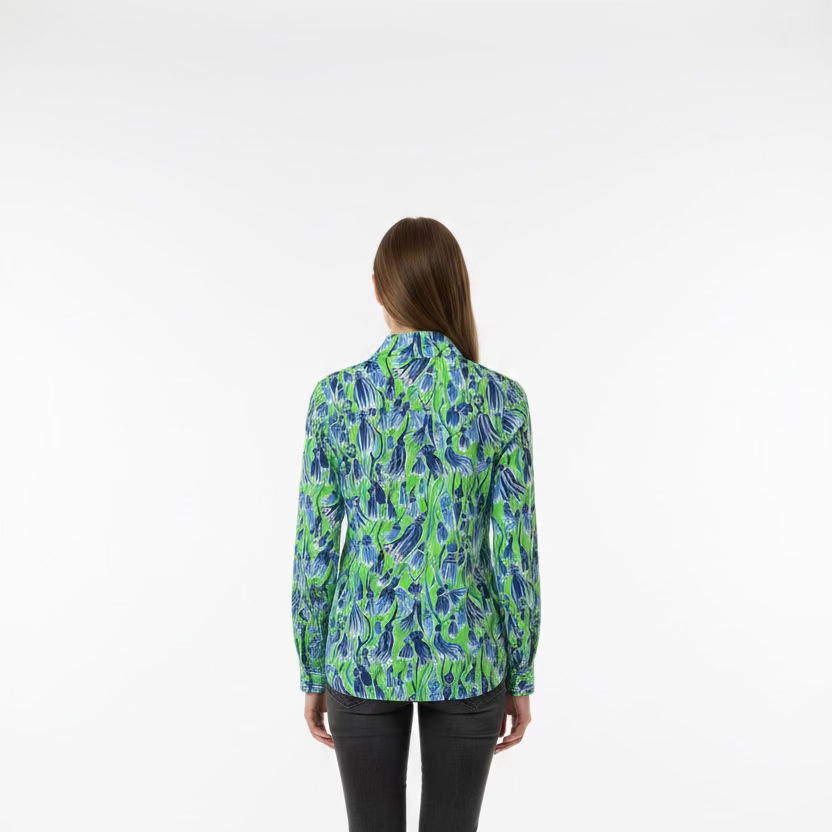 IBKUL Tassel Long Sleeve Zip Polo Top - Emerald Green/Sky Blue - Skorzie