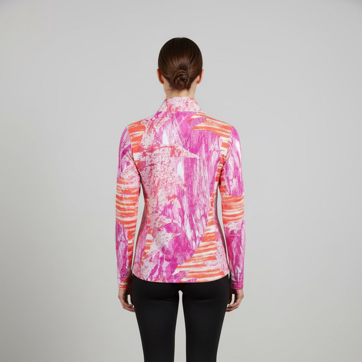 IBKUL Confetti Long Sleeve Zip Polo - Party Pink/Tangerine - Skorzie