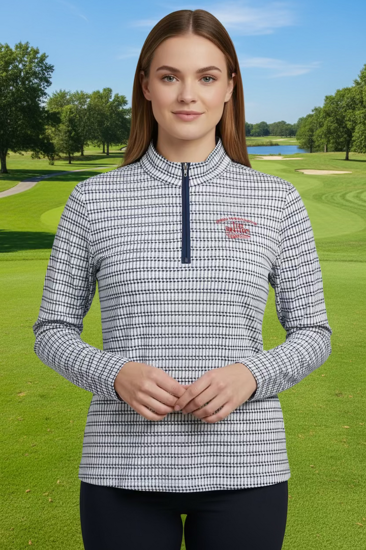 SanSoleil Golf Flag Long Sleeve Zip Polo (w/logo) - Skorzie