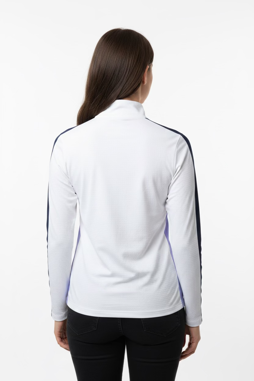 IBKUL Colorblock Long Sleeve Zip Polo (w/logo) - Lavender/Navy - Skorzie