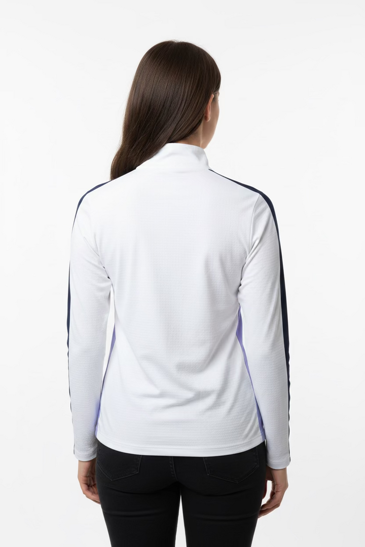 IBKUL Colorblock Long Sleeve Zip Polo (w/logo) - Lavender/Navy - Skorzie