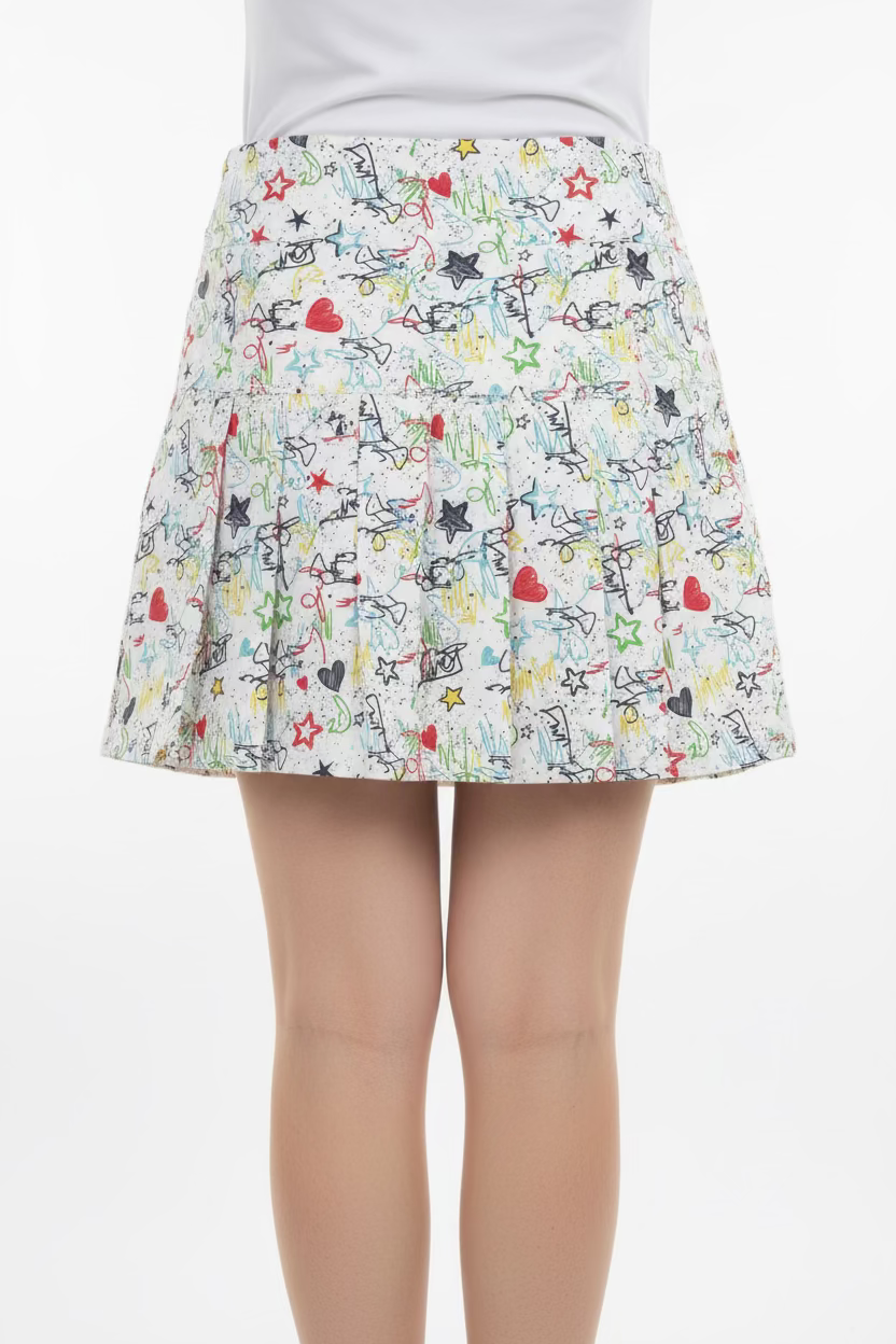 Amy Sport Spitfire Petite Marisa Pleated Skort 17" - White Graffiti - Skorzie