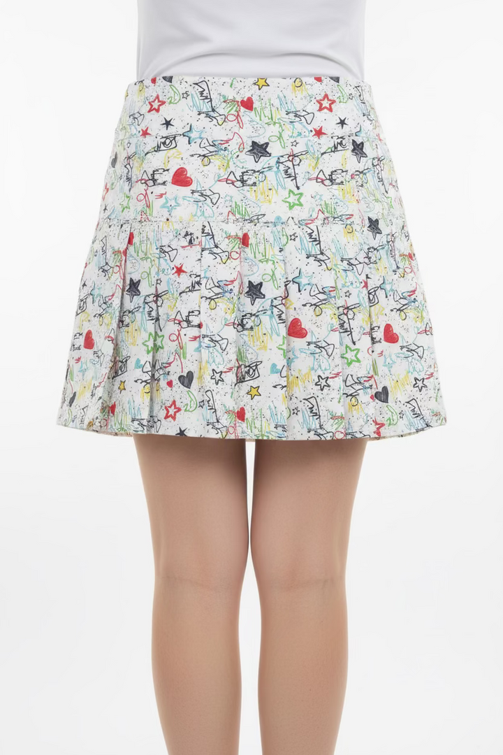 Amy Sport Spitfire Petite Marisa Pleated Skort 17" - White Graffiti - Skorzie