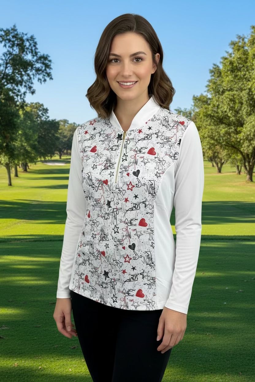 Amy Sport Katelyn Long Sleeve Top - White Graffiti - Skorzie