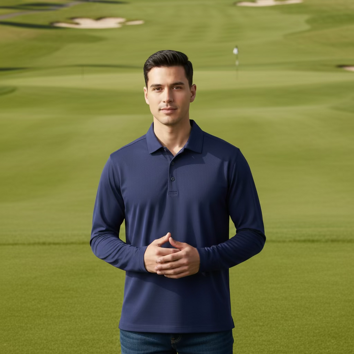 IBKUL Mens Long Sleeve Polo - Navy Ink - Skorzie
