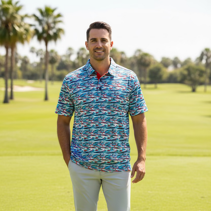 IBKUL Mens Short Sleeve Polo - Patriotic Waves - Skorzie