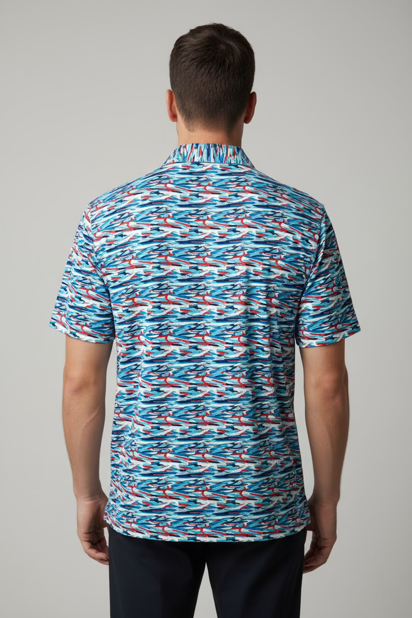 IBKUL Mens Short Sleeve Polo - Patriotic Waves - Skorzie